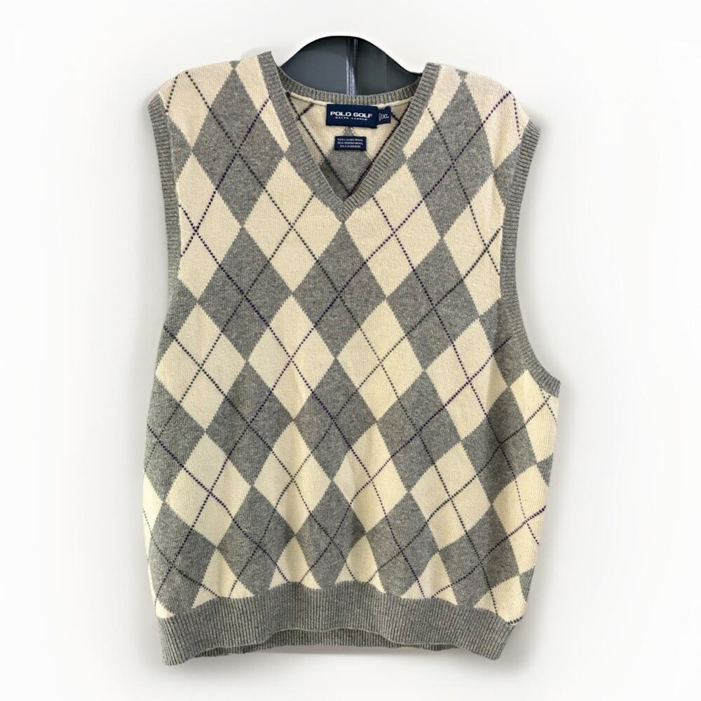 Polo Golf Ralph Lauren V Neck Sweater Vest Argyle XL Wool Cashmere Blend